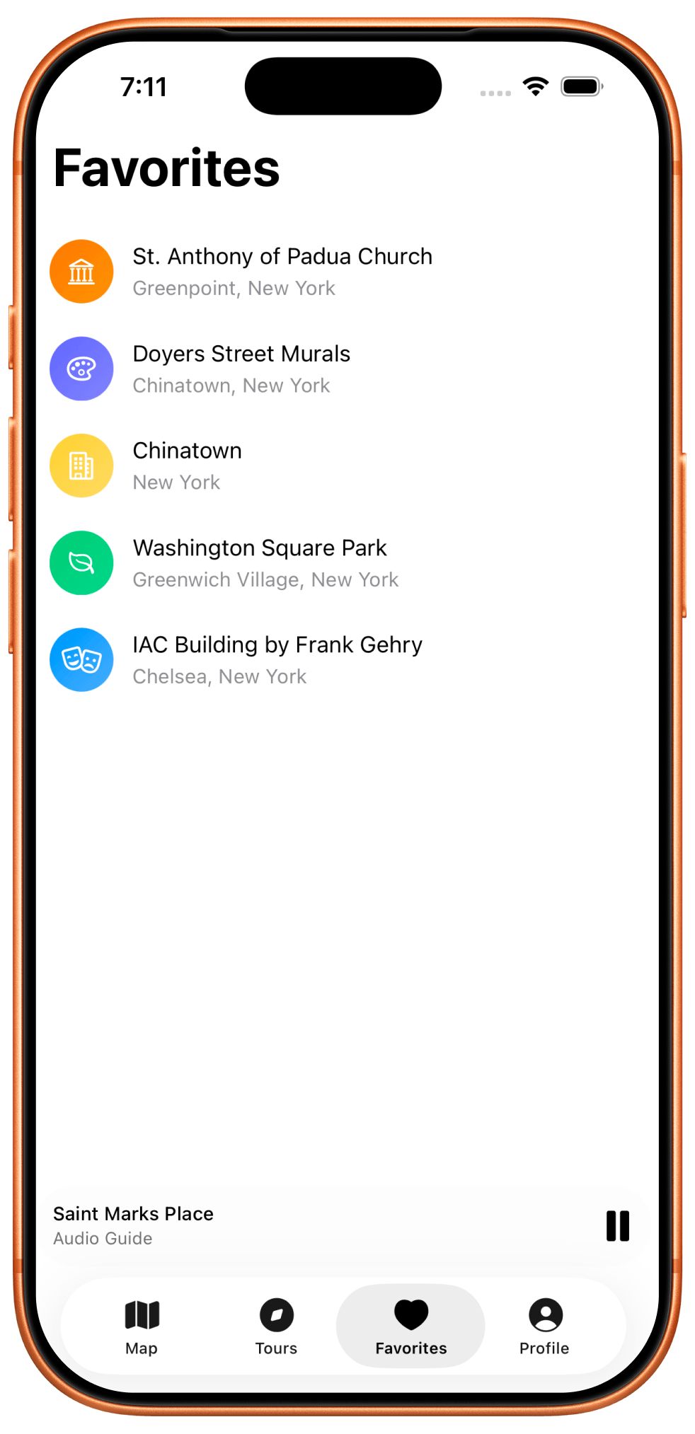 Favorites screen